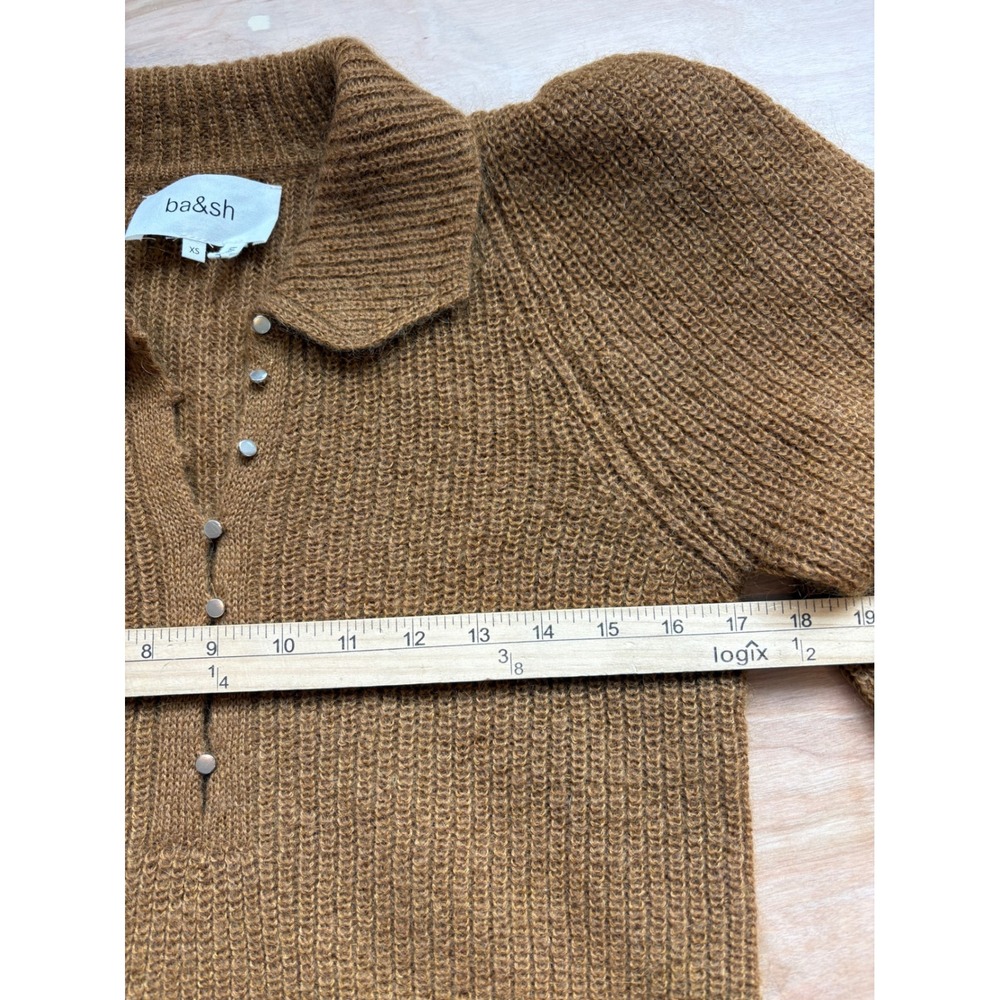 Ba&sh Tilte Jumper Brown Mohair Wool Puff Sleeve Peter Pan Collar Sweater XS Lux - Picture 7 of 12